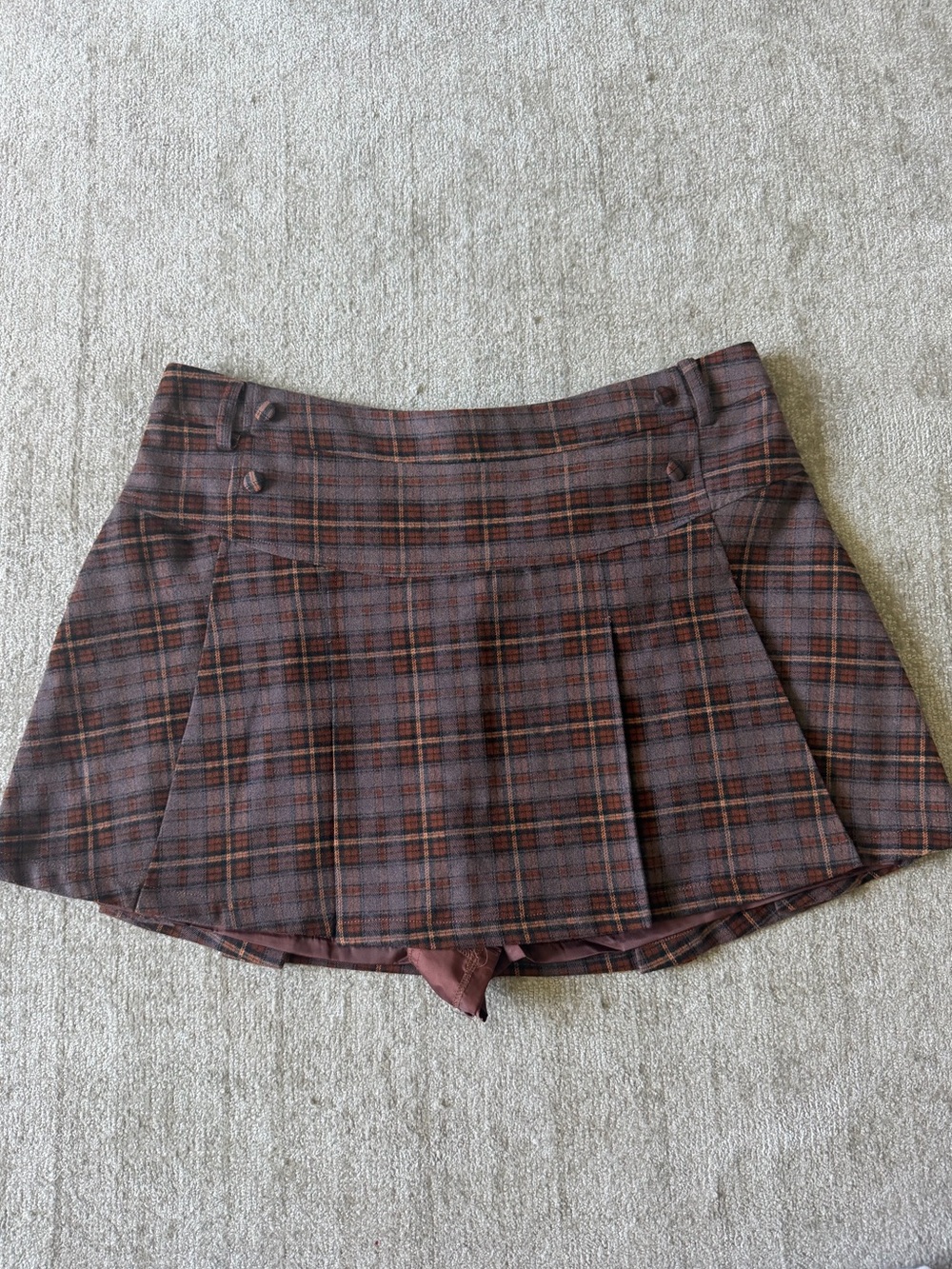 Avec Les Filles Brown Plaid Pleated Mini Skort